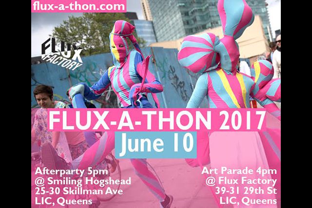 Don't pretend like you've never gotten weird in Queens. Indie art collective Flux Factory is kicking off the summer with their second-annual Flux-a-Thon party, a night that blends dinner, dancing, competitive art showdowns, and parade marching into one big rager. Costumed Flux staff will be leading attendees on a walkathon from their brick-and-mortar home base to the Smiling Hogshead Ranch community garden, where a panel of celebrity judges will be doling out prizes for best costumes. Later on you can bank on strong drinks, great food, weird-as-hell performances, special installations, DJs and more. All the proceeds go to help support Flux Factory's always-excellent free public exhibitions (and hopefully pay for more insane road trips).Saturday June 10th (Parade at 4 p.m., afterparty at 5) // Flux Factory, 39-31 29th Street, Long Island City, Queens // Tickets $25-30